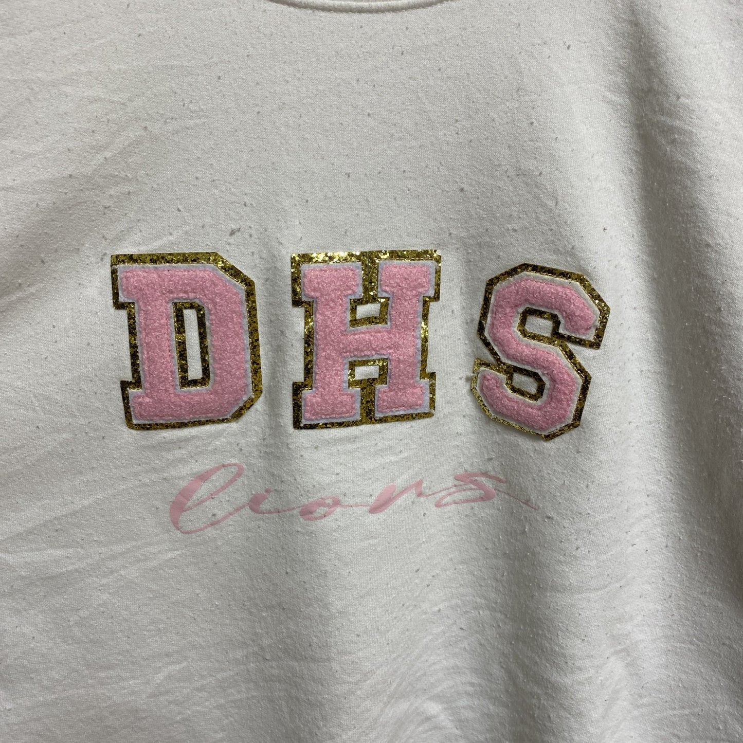 古着 used　DHS　長袖ワッペンスウェット　トレーナー　白　ホワイト　クルーネック　レトロデザイン　秋冬服　ビッグシルエット