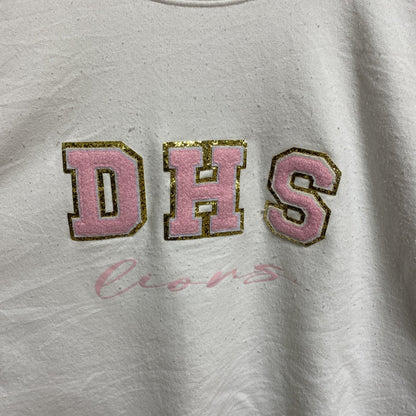 古着 used　DHS　長袖ワッペンスウェット　トレーナー　白　ホワイト　クルーネック　レトロデザイン　秋冬服　ビッグシルエット