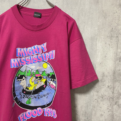 古着 used 90s USA製　ヴィンテージ　半袖プリントTシャツ　シングルステッチ　ピンク　レトロデザイン　Lサイズ