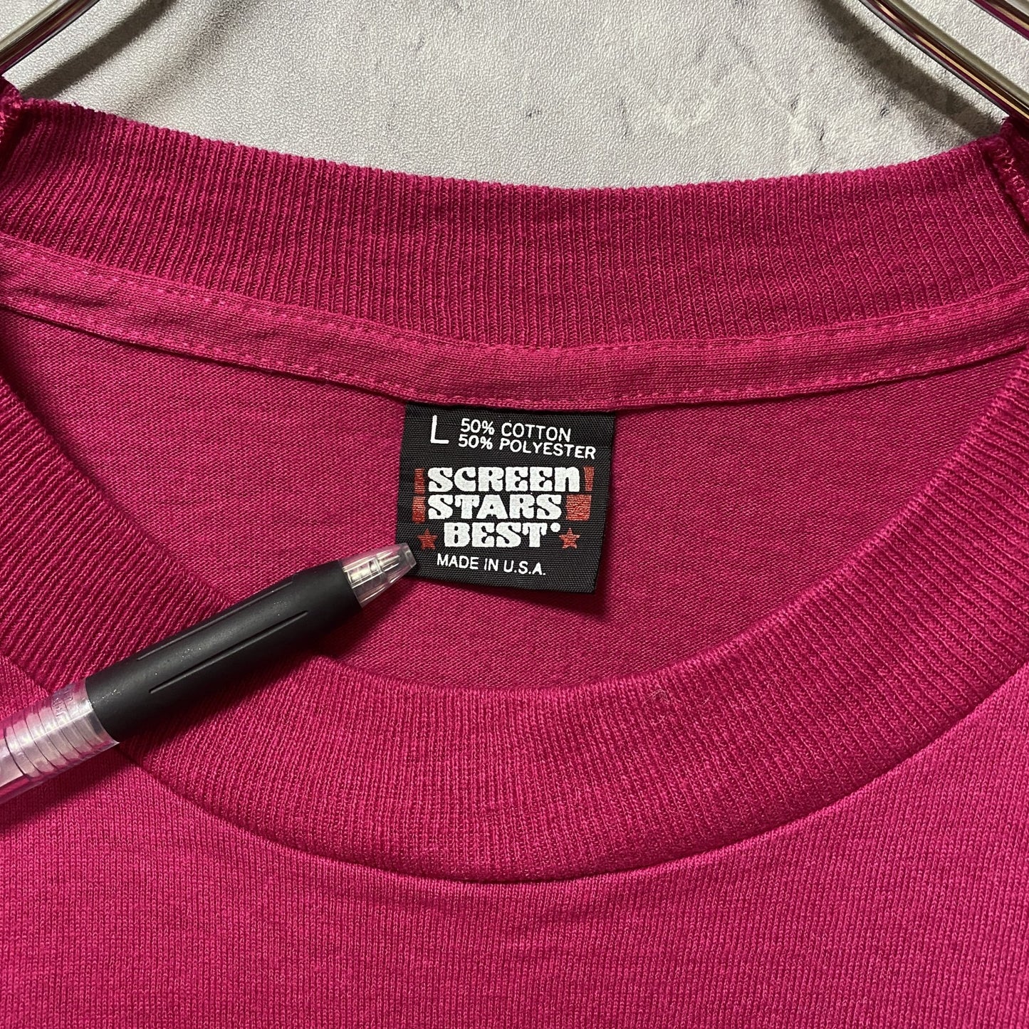 古着 used 90s USA製　ヴィンテージ　半袖プリントTシャツ　シングルステッチ　ピンク　レトロデザイン　Lサイズ