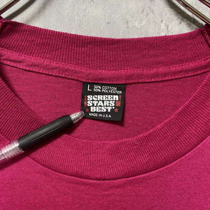 古着 used 90s USA製　ヴィンテージ　半袖プリントTシャツ　シングルステッチ　ピンク　レトロデザイン　Lサイズ