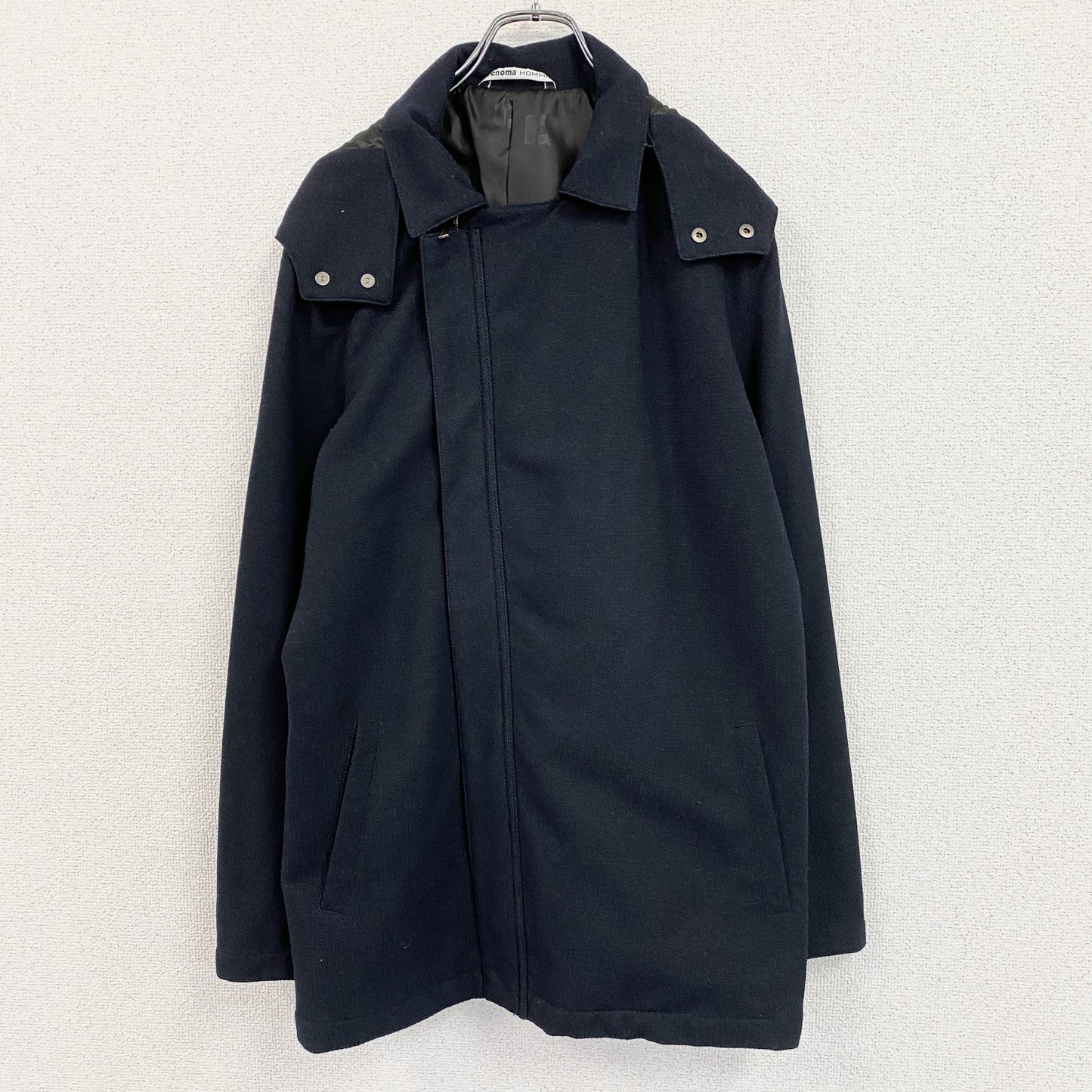 renoma HOMME　レノマオム　フーデッドコート　比翼仕立て　紺　ネイビー　Lサイズ