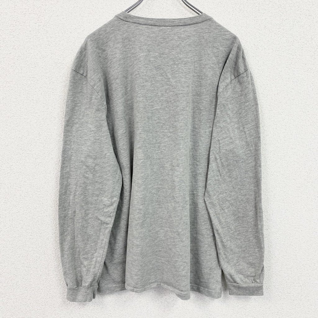 古着 used　adidas　アディダス　長袖プリントデザインＴシャツ　クルーネックロンT　グレー　XLサイズ