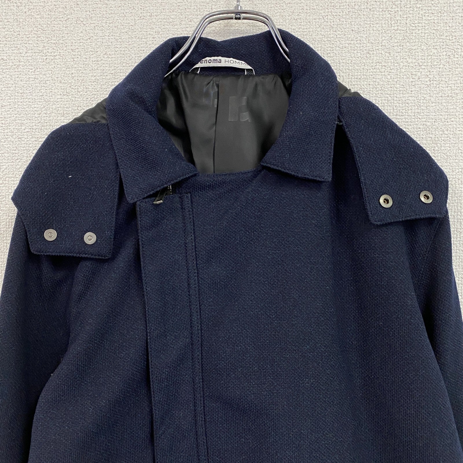 renoma HOMME　レノマオム　フーデッドコート　比翼仕立て　紺　ネイビー　Lサイズ