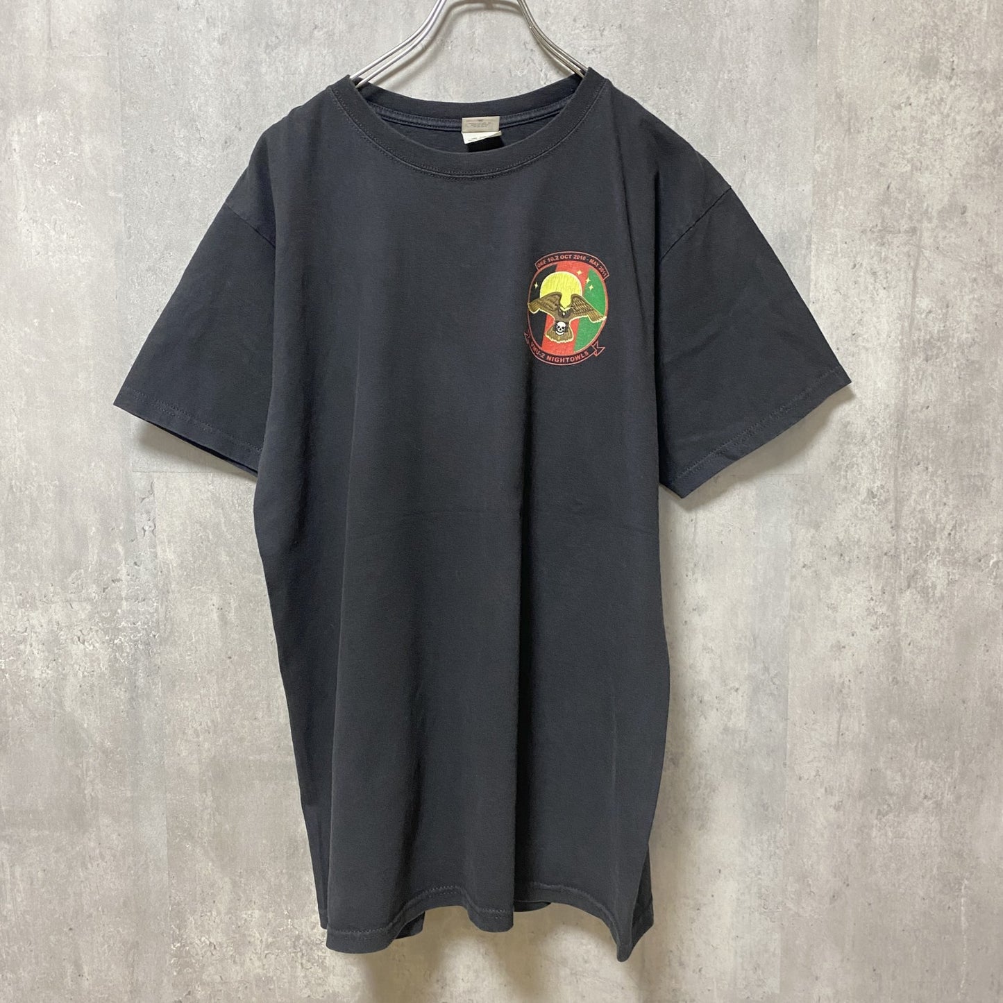 古着 used　anvil　アンヴィル　半袖プリントTシャツ　フクロウ　バックプリント　アニマル柄　レトロ　黒　ブラック　Lサイズ