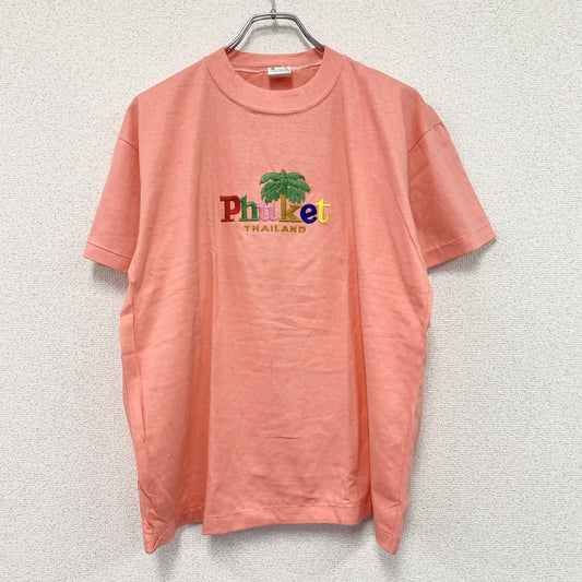 ～90s　Phuket　プーケット　半袖スーベニアTシャツ　シングルステッチ　刺繍ロゴ　ヴィンテージ　サーモンピンク　Lサイズ