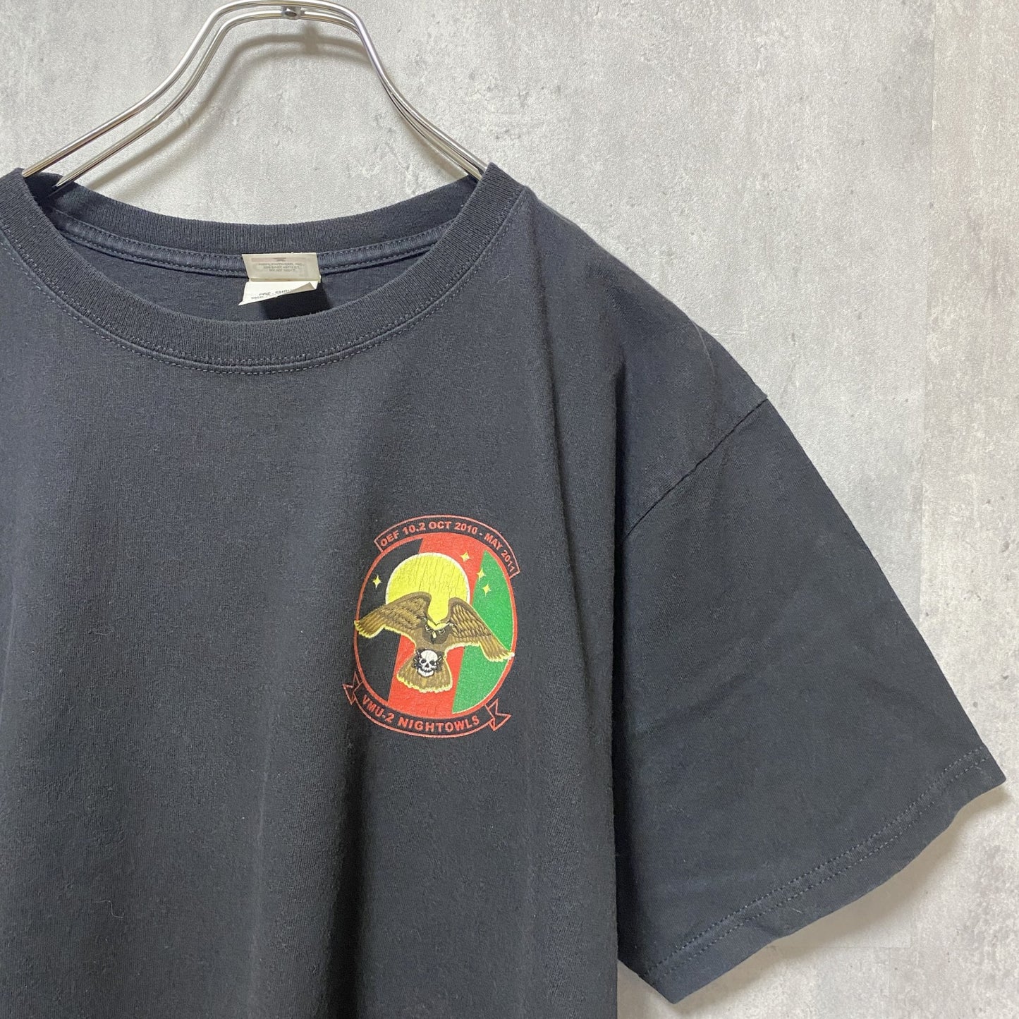 古着 used　anvil　アンヴィル　半袖プリントTシャツ　フクロウ　バックプリント　アニマル柄　レトロ　黒　ブラック　Lサイズ