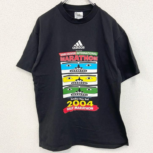 古着 used　00s　Adidas　アディダス　半袖プリントTシャツ　バンクーバー　ハーフマラソン　黒　ブラック　Sサイズ