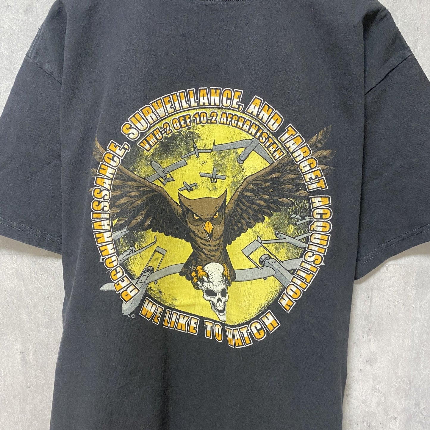 古着 used　anvil　アンヴィル　半袖プリントTシャツ　フクロウ　バックプリント　アニマル柄　レトロ　黒　ブラック　Lサイズ