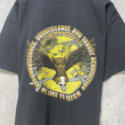 古着 used　anvil　アンヴィル　半袖プリントTシャツ　フクロウ　バックプリント　アニマル柄　レトロ　黒　ブラック　Lサイズ