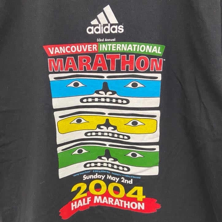 古着 used　00s　Adidas　アディダス　半袖プリントTシャツ　バンクーバー　ハーフマラソン　黒　ブラック　Sサイズ