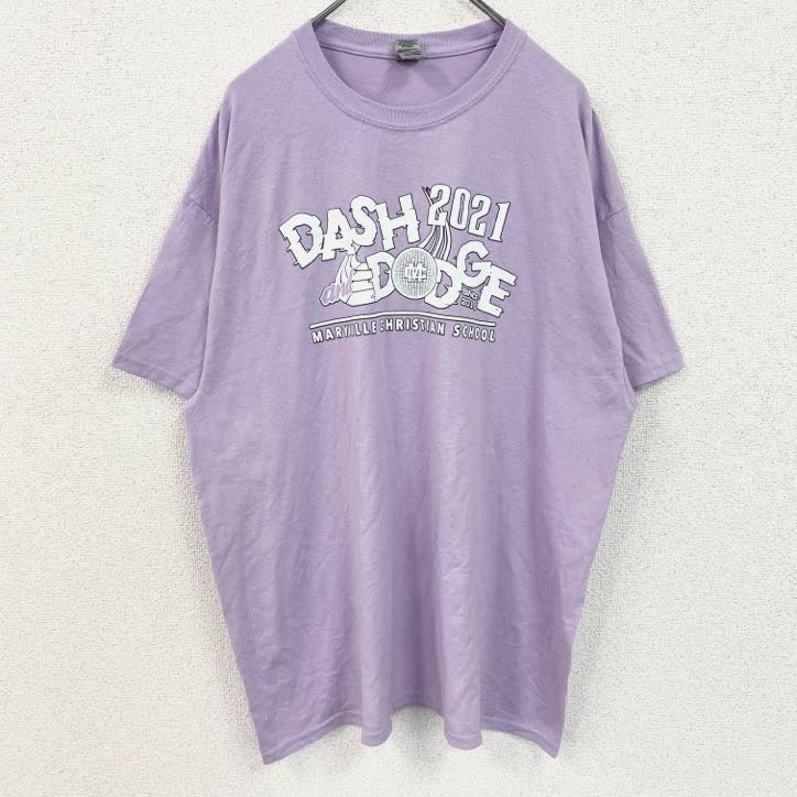 GILDAN　ギルダン　半袖プリントTシャツ　両面プリント　企業ロゴ　クルーネック　パステカラー　紫　パープル　XLサイズ