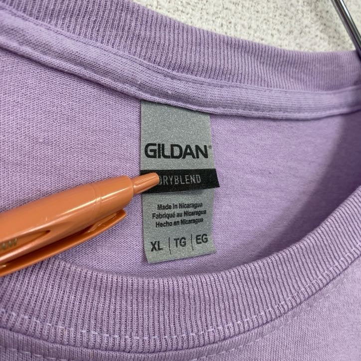 GILDAN　ギルダン　半袖プリントTシャツ　両面プリント　企業ロゴ　クルーネック　パステカラー　紫　パープル　XLサイズ