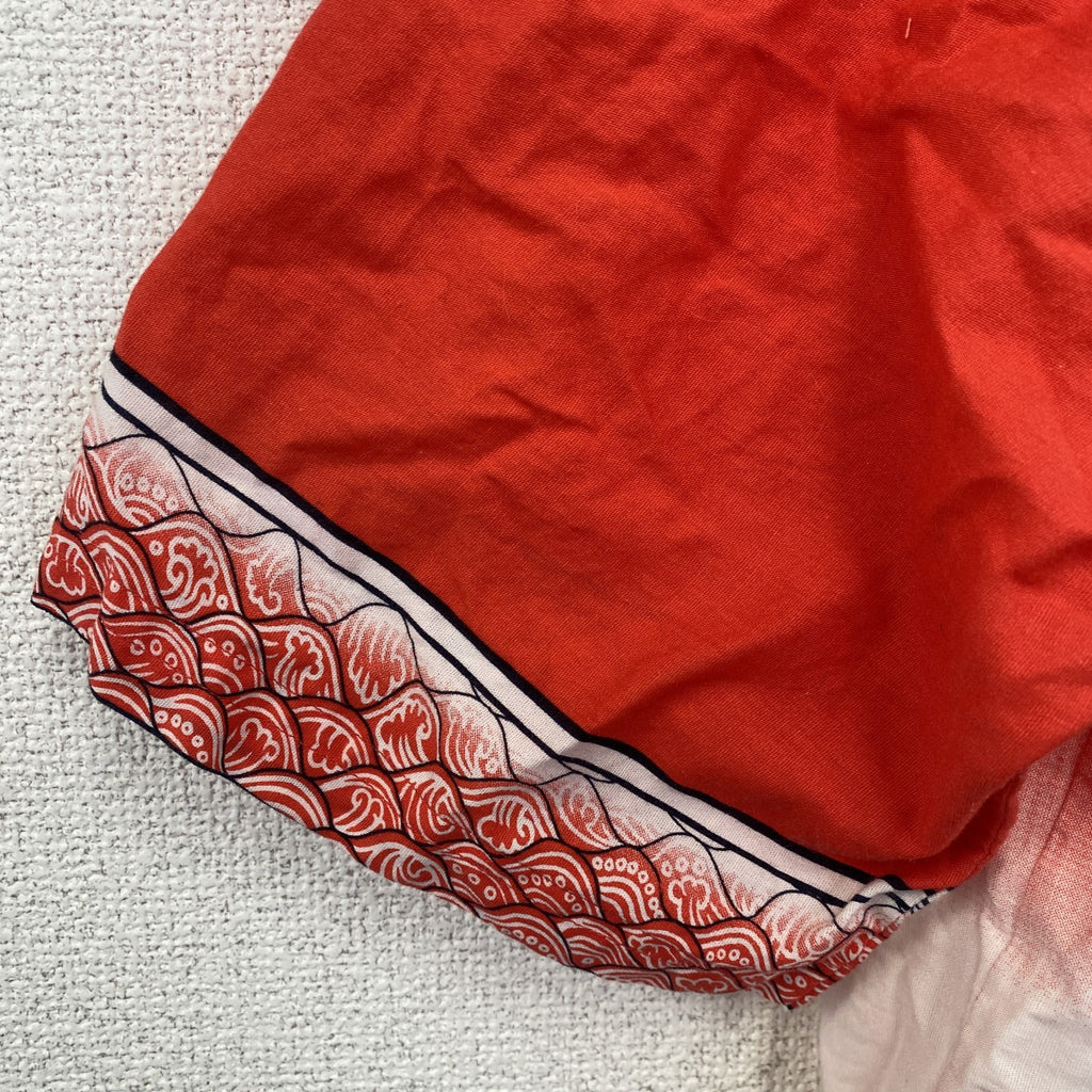 古着 used　半袖プリントシャツ　和柄　ユニーク　個性的　アジア　胸ポケット付き　赤　白　レッド　ホワイト　XLサイズ