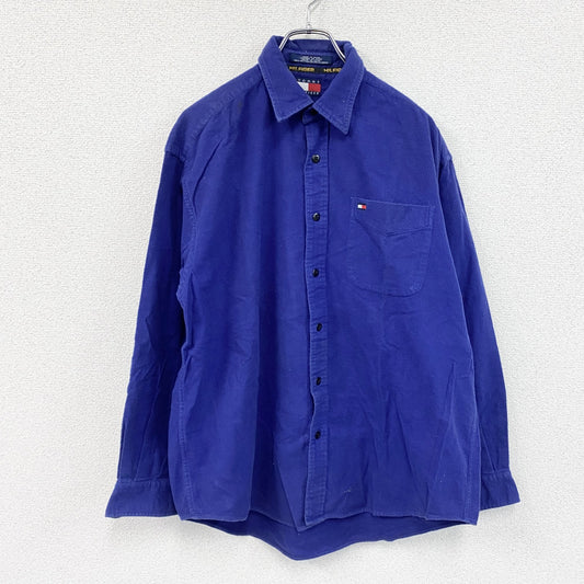 ～00s　TOMMY HILFIGER　トミーヒルフィガー　モールスキンシャツ　長袖シャツ　ヴィンテージ　青　ブルー　Mサイズ
