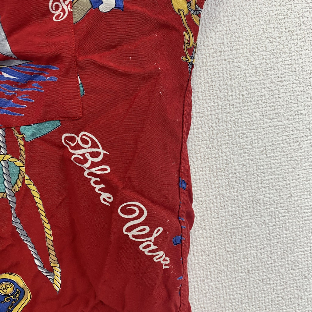 古着 used　半袖プリントシャツ　船　宝飾品　胸ポケット付き　Blue wave　赤　レッド　Lサイズ