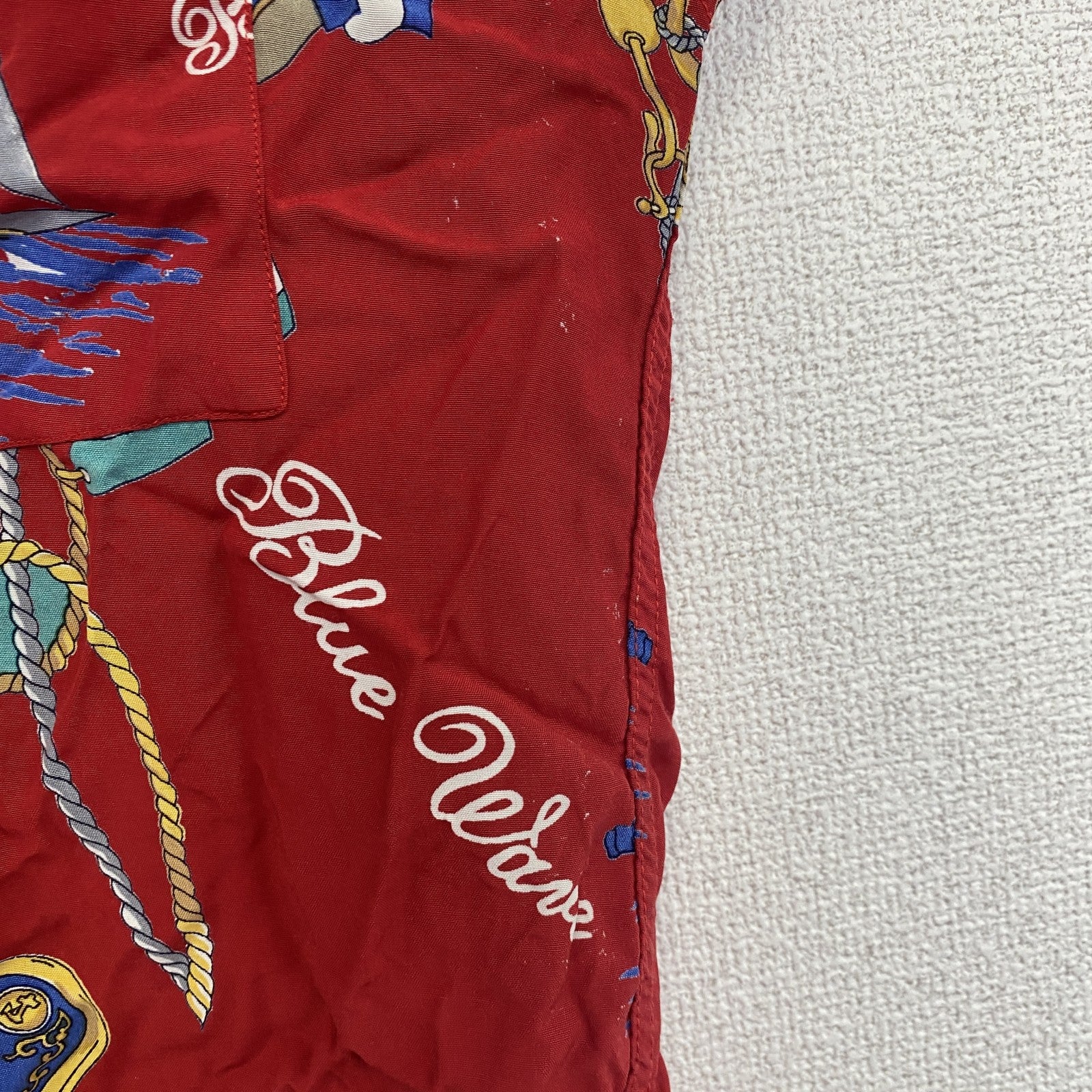 古着 used　半袖プリントシャツ　船　宝飾品　胸ポケット付き　Blue wave　赤　レッド　Lサイズ