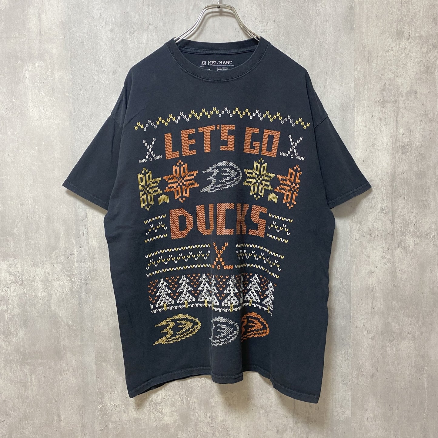 古着 used　MELMARC　半袖プリントTシャツ　黒　ブラック　レトロデザイン　ビッグシルエット　XLサイズ