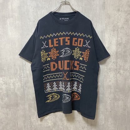 古着 used　MELMARC　半袖プリントTシャツ　黒　ブラック　レトロデザイン　ビッグシルエット　XLサイズ