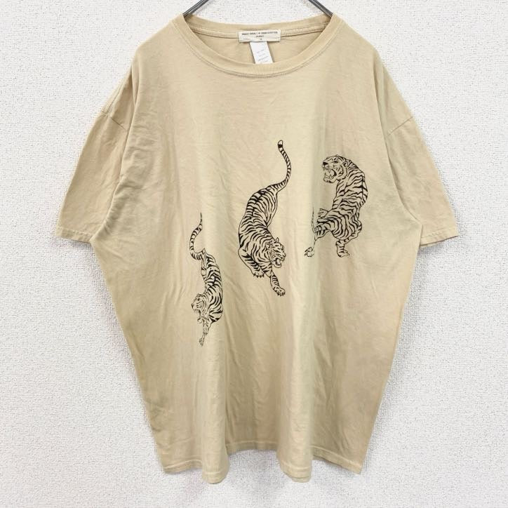 古着 used　PROIECT SOCIAL T　半袖アニマルプリントTシャツ　タイガー　虎　クルーネック　黄色　S/Mサイズ