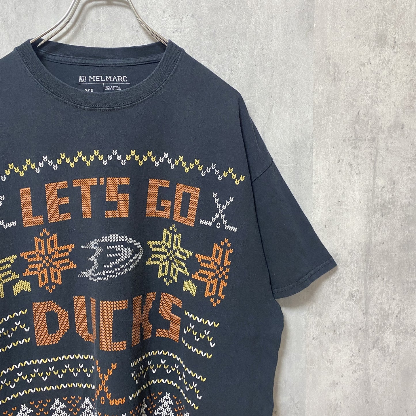 古着 used　MELMARC　半袖プリントTシャツ　黒　ブラック　レトロデザイン　ビッグシルエット　XLサイズ