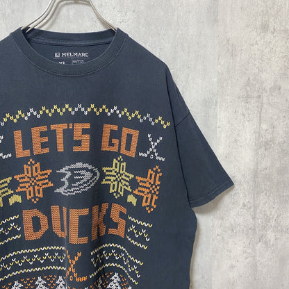 古着 used　MELMARC　半袖プリントTシャツ　黒　ブラック　レトロデザイン　ビッグシルエット　XLサイズ