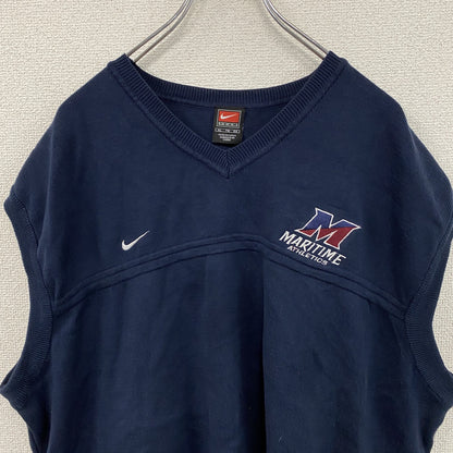 90s　NIKE　ナイキ　コットンニットベスト　スウッシュ　ヴィンテージ　紺　ネイビー　XLサイズ