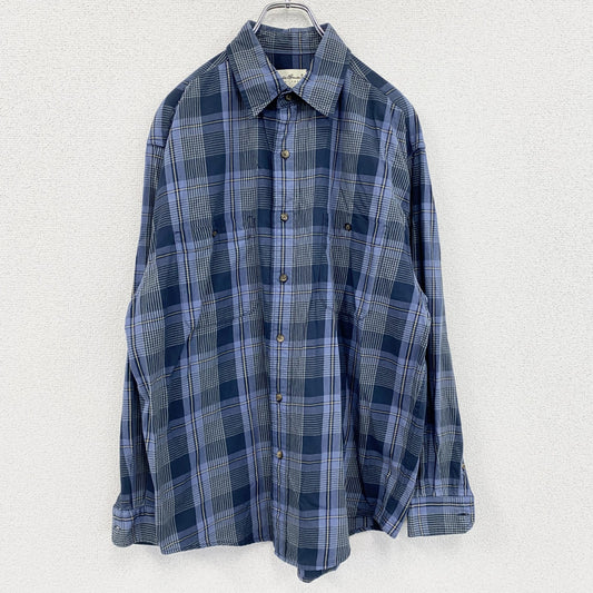 90s　Eddie Bauer　エディーバウアー　長袖シャツ　チェック柄　ヴィンテージ　青　ブルー　Mサイズ
