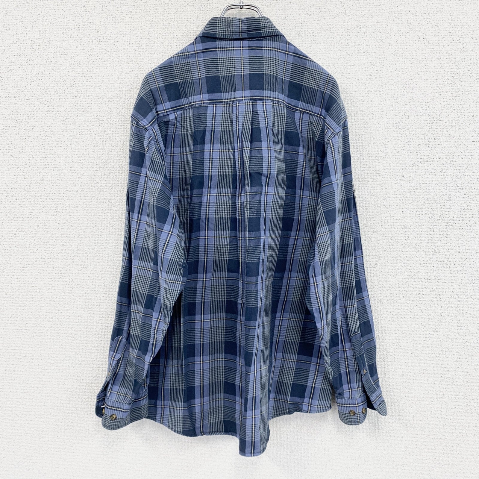 90s　Eddie Bauer　エディーバウアー　長袖シャツ　チェック柄　ヴィンテージ　青　ブルー　Mサイズ