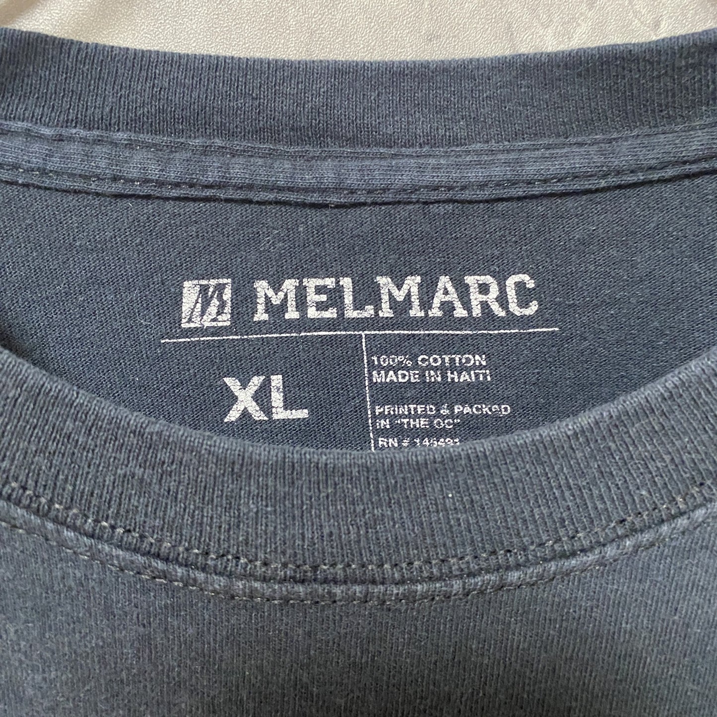古着 used　MELMARC　半袖プリントTシャツ　黒　ブラック　レトロデザイン　ビッグシルエット　XLサイズ