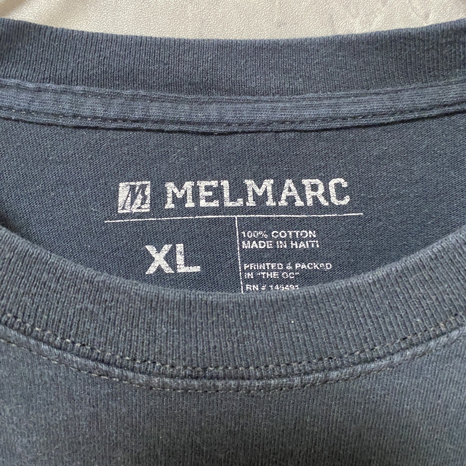 古着 used　MELMARC　半袖プリントTシャツ　黒　ブラック　レトロデザイン　ビッグシルエット　XLサイズ