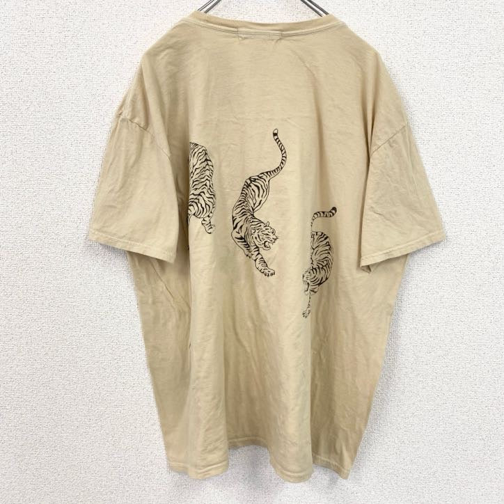 古着 used　PROIECT SOCIAL T　半袖アニマルプリントTシャツ　タイガー　虎　クルーネック　黄色　S/Mサイズ