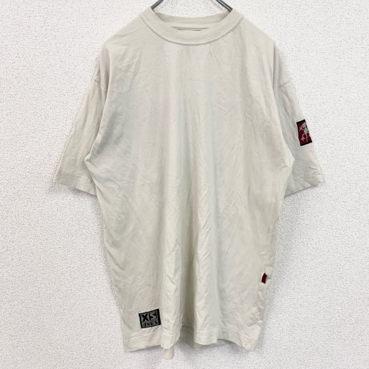 古着 used　半袖バックプリントTシャツ　クルーネック　白　ホワイト　カジュアルデザイン　シンプル