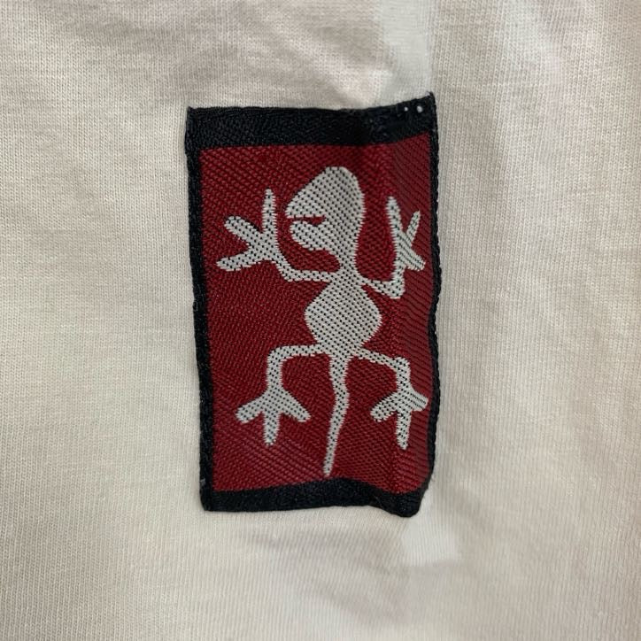 古着 used　半袖バックプリントTシャツ　クルーネック　白　ホワイト　カジュアルデザイン　シンプル