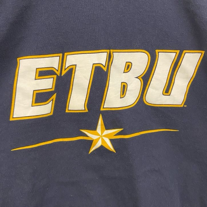 古着 used　champion　チャンピオン　半袖カレッジプリントTシャツ　ETBU　紺　ネイビー　Lサイズ
