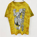 古着 used　ドラゴンボールZ　孫悟空　スーパーサイヤ人　半袖アニメプリントタイダイ柄Tシャツ　キャラデザイン　黄色　Mサイズ