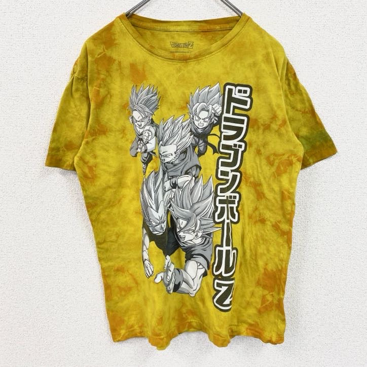 古着 used　ドラゴンボールZ　孫悟空　スーパーサイヤ人　半袖アニメプリントタイダイ柄Tシャツ　キャラデザイン　黄色　Mサイズ