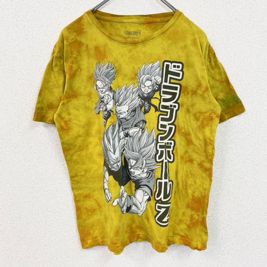古着 used　ドラゴンボールZ　孫悟空　スーパーサイヤ人　半袖アニメプリントタイダイ柄Tシャツ　キャラデザイン　黄色　Mサイズ