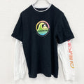 Quiksilver　クイックシルバー　長袖プリントレイヤードTシャツ　デカロゴ　クルーネック　黒　ブラック　XLサイズ