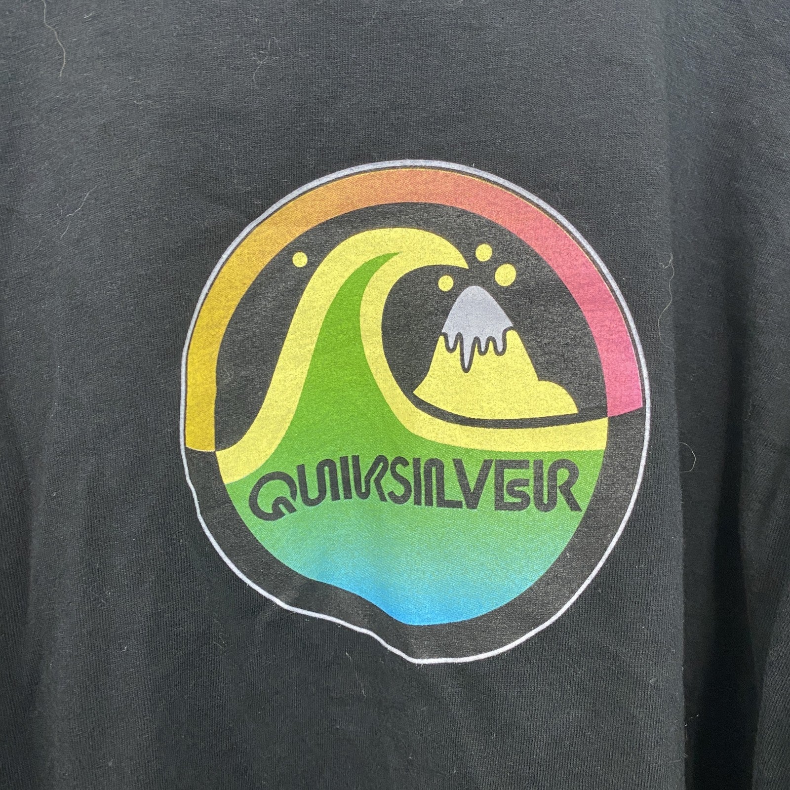Quiksilver　クイックシルバー　長袖プリントレイヤードTシャツ　デカロゴ　クルーネック　黒　ブラック　XLサイズ
