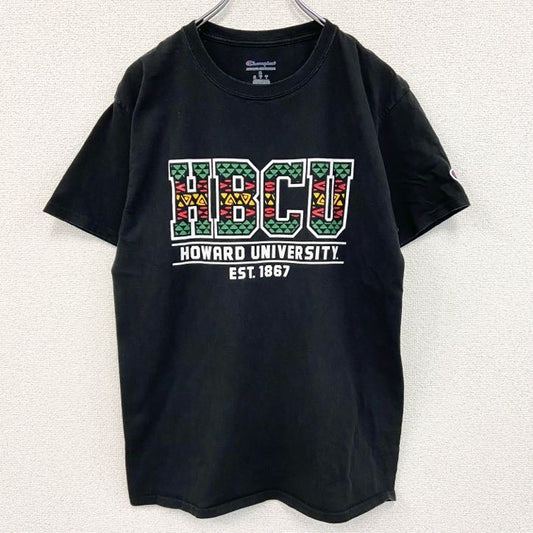 champion　チャンピオン　半袖カレッジプリントTシャツ　刺繍ロゴ　3連プリント　現行　黒　ブラック　Mサイズ