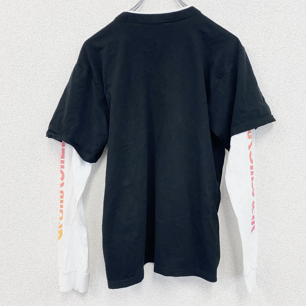 Quiksilver　クイックシルバー　長袖プリントレイヤードTシャツ　デカロゴ　クルーネック　黒　ブラック　XLサイズ