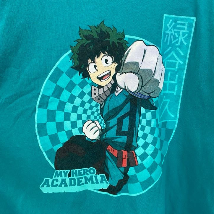 古着 used　僕のヒーローアカデミア　緑谷出久　長袖アニメプリントTシャツ　キャラクターデザインロンT　Lサイズ