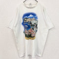 古着 used　B&C　半袖ビッグプリントTシャツ　モナコ　街並み　クルーネック　白　ホワイト　ビッグシルエット　2XLサイズ