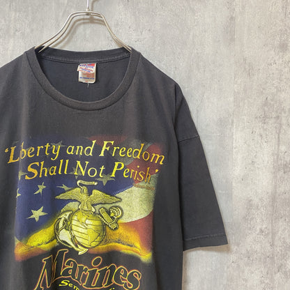 古着 used　USA製　半袖プリントTシャツ　アメリカ　国旗　黒　ブラック　レトロデザイン　クルーネック　XLサイズ