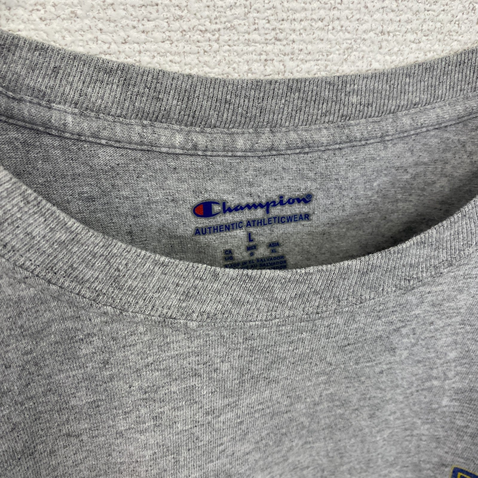 古着 used　Champion　チャンピオン　NCAA　半袖プリントTシャツ　サッカー　灰色　ライトグレー　Mサイズ