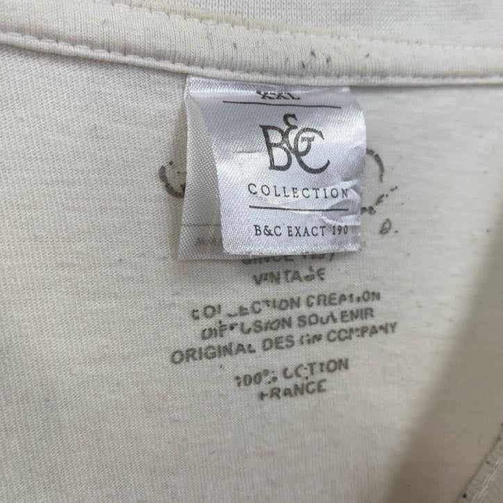 古着 used　B&C　半袖ビッグプリントTシャツ　モナコ　街並み　クルーネック　白　ホワイト　ビッグシルエット　2XLサイズ
