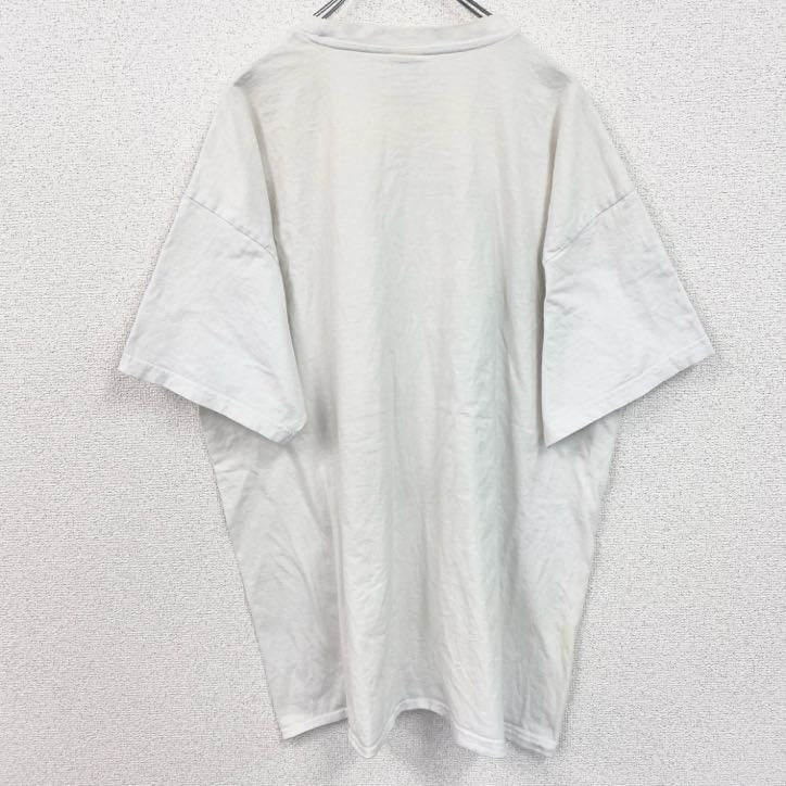 古着 used　B&C　半袖ビッグプリントTシャツ　モナコ　街並み　クルーネック　白　ホワイト　ビッグシルエット　2XLサイズ