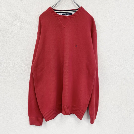 TOMMY HILFIGER　トミーヒルフィガー　コットンニットセーター　両V　赤　レッド　Mサイズ