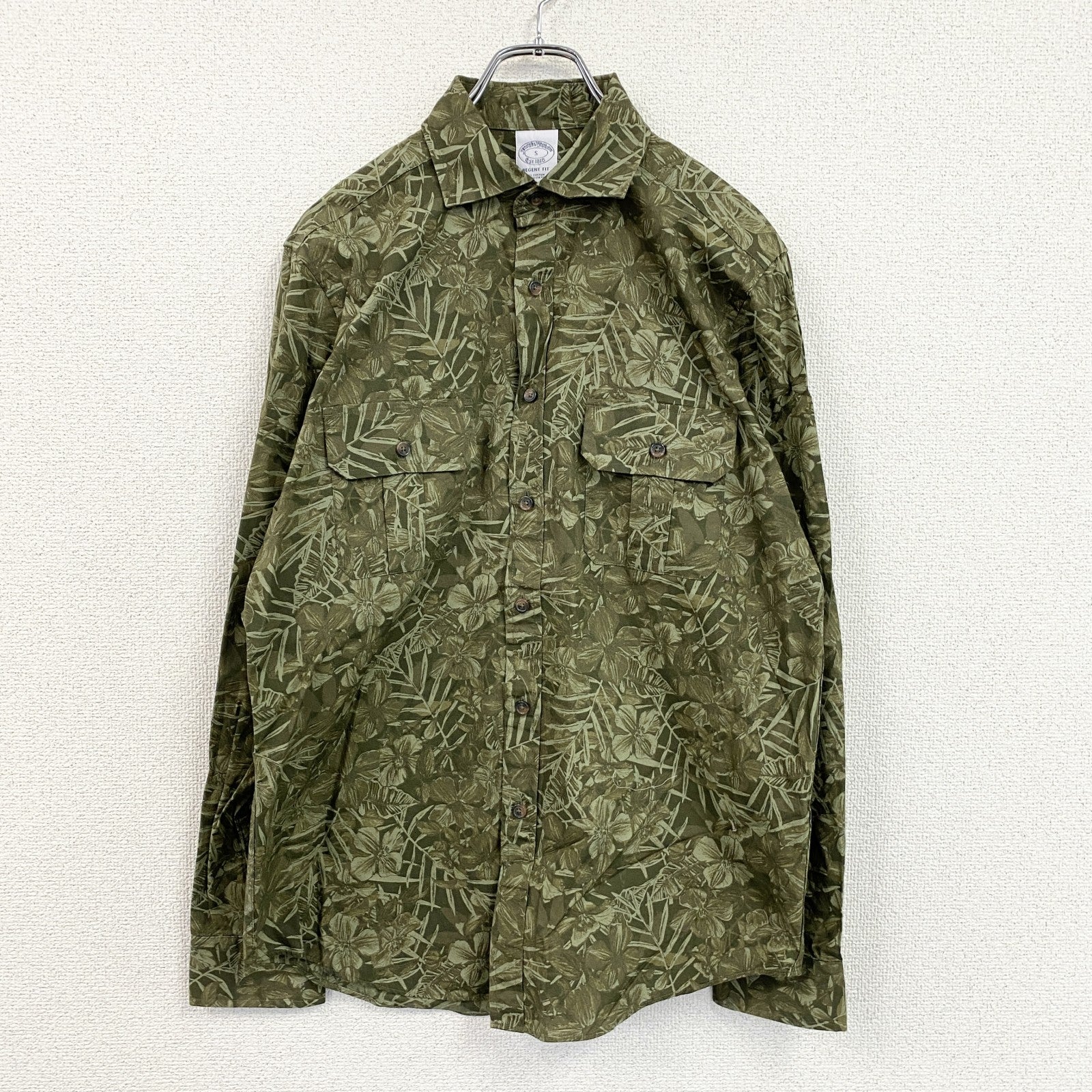 Brooks Brothers　ブルックスブラザーズ　長袖シャツ　アロハシャツ　総柄　緑　グリーン　Sサイズ